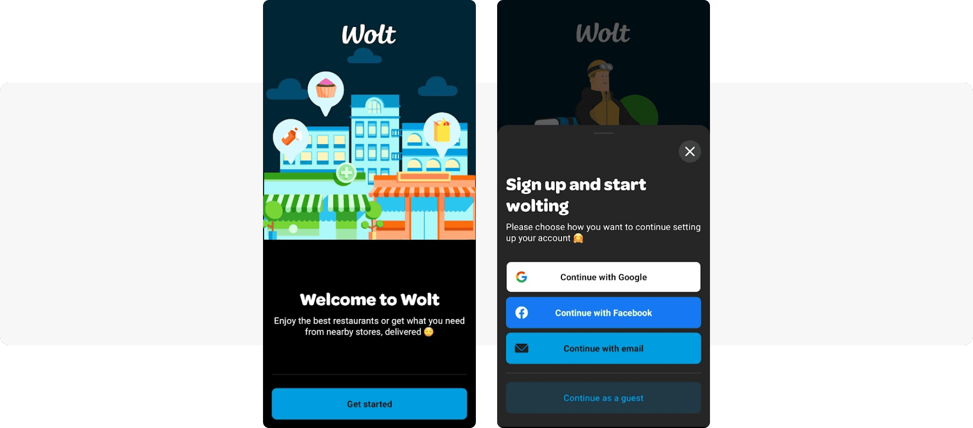 Registration messages - Wolt food delivery app