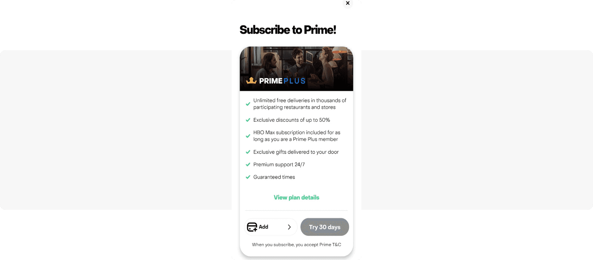 Message to promote a food delivery subscription - Rappi app