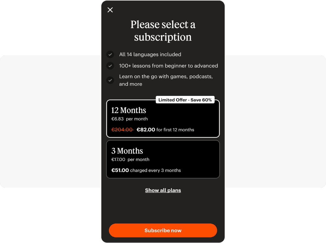 Subscription plans - Babbel app example