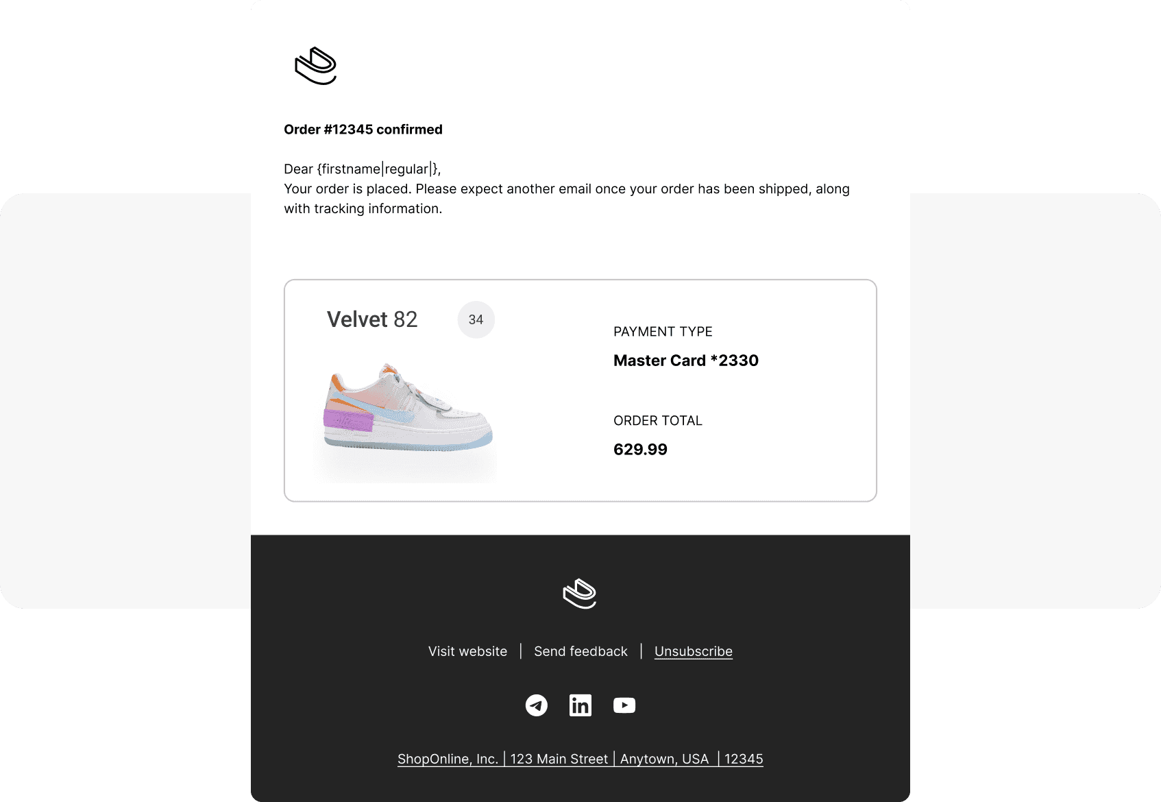 Order onfirmation email template 